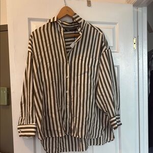 Zara olive Green and White Casual Button Down Shirt M